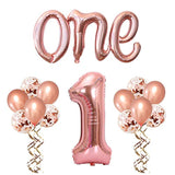 Rose Gold One Letter Balloon And 1 Balloon For First Birthday, Rose Gold Letter One Balloon 1 Large Balloons And Confetti Balloon, Great For 1St Birthday Balloons Decoration