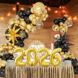 2026 New Year Balloon Garland Arch Kit Black Gold Star and Number Balloons