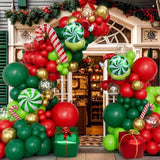 Christmas Balloon Garland Arch Kit With Xmas Red Green Gold Confetti Balloons Candy Cane Gift Box Foil Balloons For Christmas New Year Birthday Party Decorations