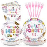 96Pcs Farewell Retirement Party Supplies Colorful Donut Forget Us Plates And Napkins Disposable We Will Miss You Tableware Set For Coworker Going Away Retirement Party Decorations Serves 24