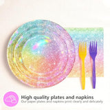 96 Pcs Rainbow Party Decorations Iridescent Rainbow Plates Party Supplies Disposable Pastel Paper Plates And Napkins For Girls Birthday Wedding Baby Shower Serves 24