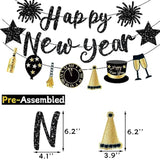 Black Glitter Happy New Year Banner 2026 Pre-Strung for Party Decorations