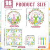 96 Pieces Easter Tableware Set – Bunny Egg Disposable Plates, Napkins, and Forks with “Happy Easter” and Spring Designs for Holiday Dinners, Parties, and Spring Celebrations – Serves 24