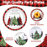 50Pcs Christmas Buffalo Plaid Tree Paper Plates And Napkins Red And Black Gingham Table Decoration Merry Christmas Disposable Party Tableware Set Serves 25 Guest Winter Xmas Holiday Party Supplies