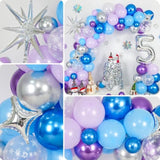 Snow-Themed 4th Birthday Decor – Snowflake Balloon Arch, Silver #4 Tower & Star Balloons for Girls