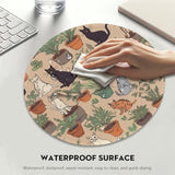 Charming Cat And Plant Pattern Mouse Pad - Whimsical Desk Accessory, Round Stitched Edges Non-Slip Rubber Base Mouse Pads For Computers Laptop