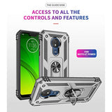 Military Grade Drop Impact Protection for Motorola Moto G7 Power Phone Case, 360 Metal Rotating Ring Kickstand Holder, Magnetic Car Mount, Armor Shockproof Case for Moto G7 Power (Black)