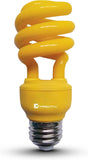 13W Yellow CFL Bug Light Bulb T2 Spiral E26 Medium Base 60W Incandescent Equivalent Energy Saver