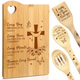 4 Pcs Christian Gifts For Women Mom Bible Verse Bamboo Cutting Board Faith Religious Spatula Spoon Set Catholic Inspirational Gifts For Mother'S Day Christmas Birthday(God Cares For You)