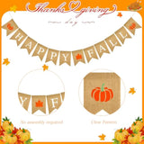 Happy Fall Burlap Banner - Prestrung Fall Banners, Happy Fall Banner, Thanksgiving & Harvest Home Decor, Pumpkin Maple Leaf Garland For Indoor Fireplace Wall Porch And Outdoor Party Decor