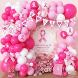 101 Pcs Breast Cancer Awareness Decorations Balloon Arch Kit, Pink Ribbon Printed Latex Balloons with Pennant Banner Garland for Survivor Party Supplies, October Charity Event and Fundraiser Decor