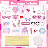 24Pcs Sing Photo Booth Props, Birthday Party Supplies Sing Theme Photo Booth Props Set For Fans Girls Music Lover, Birthday Music Lyrics Party Decorations, Pink Theme Photo Booth Props For Girls