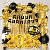 158-Piece New Years Eve Party Set with 2026 Black Gold Balloon Decor