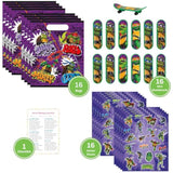 Unique Ninja Turtle Party Favors Pack - 16 Guests - TMNT Party Favor Bags, Sticker Sheets, Mini Skateboards, Checklist - Teenage Mutant Ninja Turtle Party Decorations & Supplies