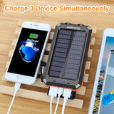 Solar Charger Power Bank, 20000Mah Portable Outdoor Waterproof Solar Battery Charger, Camping External Backup Battery Pack Usb C Ports Input/Output, 2 Led Light Flashlight With Compass (Orange)