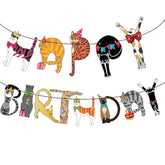 Cat-Themed Happy Birthday Banner Colorful Funny Cat Party Decoration