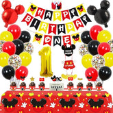 58-Pc 1st Mouse Birthday Party Set Banner, Tablecloth, Balloons & Cupcake Toppers