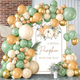 Pumpkin Baby Shower Balloon Arch Kit with Backdrop Orange Green Gold White Balloons Decor