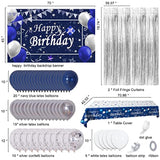 Blue Birthday Party Decor Kit for Men & Women with Balloons, Backdrop, Tablecloth and Curtains