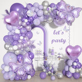 171Pcs Purple Butterfly Balloons Arch Garland Kit, Purple Silver Different Sizes Lavender Lilac Butterfly Foil Balloons For Baby Bridal Shower Birthday Party Decoration