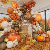 Burnt Orange Balloon Arch Kit with Brown White Gold Balloons for Fall Party