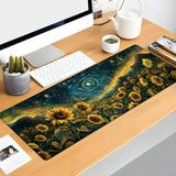 Starry Night Sunflower Gaming Mouse Pad Extended Desk Computer Keyboard Laptop Cosmic Floral Mouse Pads For Home Office Work, Large Long Desk Mat Mousepad With Non-Slip Rubber Base 31.5×11.8Inch