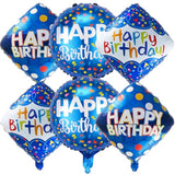 6 Pcs Blue Happy Birthday Foil Balloons Mylar Party Decorations
