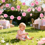 Pink Tissue Paper Flowers Pom Pom Spring Garland ?2Pcs? Hanging Decor Pink Party Decorations For Women Girls Birthday Bachelorette Baby Shower Wedding Party Supplies