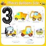 7 Pcs Construction Balloons 40" Number 3 Excavator Truck Bulldozer Birthday Decor