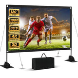 120Inch Outdoor Projector Screen With Stand: 16:9 4K Hd Portable Projector Screen Outdoor Indoor - Front/Rear Movie Screen With Carry Bag, Sandbag - Projection Screen For Backyard, Camping, Theater