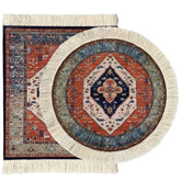 2Pcs Persian Style Carpet Mouse Pad Set – Vintage Bohemian Rug Desk Pads, Non-Slip Computer Mouse Mats With Fringed Edges, Rectangular & Round Designs, Elegant Decor For Home & Office Accessories