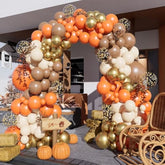 154pcs Fall Balloon Arch Kit Orange Brown White Gold Confetti Balloons for Thanksgiving Party