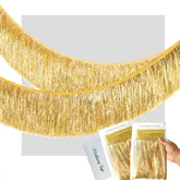 2 Pack Shiny Light Gold Tinsel Fringe Banner 13Ft Metallic Garland With Hanging Ribbon For Party Classroom Back To School Party & Stage Decorations (Light Gold)
