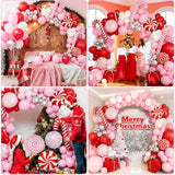 150PCS Christmas Balloon Arch Kit, Pink Red White Silver Balloons Garland with Candy Cane & Lollipop Foil Balloons, Pink Christmas Party Decorations for Xmas Birthday Baby Shower Holiday Decorations
