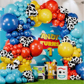 All-In-1 Toy Story Balloons Garland Kit & Arch For Toy Story Birthday Party And Baby Shower Decorations - Toys Story Balloons Latex With Cow Pattern For Woody And Buzz Lightyear Theme Supplies