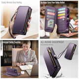 Compatible With Iphone 11 Case Wallet With Rfid Blocking Card Holder For Women And Men, Fashion Pu Leather Magnetic Snap Flip Zipper Strap Wallet Phone Case Fit For Iphone 11 6.1", Purple