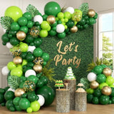 151Pcs Jungle Safari Balloon Garland Arch Kit With Dark Green Lime Green White Metallic Gold Confetti Balloons Leaves For Jungle Safari Dinosaur Birthday Baby Shower Party Decorations