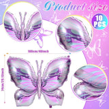 Butterfly Balloons - 10 Pcs 40 Inch Purple Pink Foil Mylar Balloons For Party, Wedding, Baby Shower Decorations