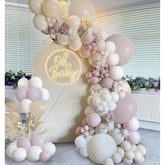 144PCS Blush Beige & Pink Boho Balloons for Baby Shower, Bridal Party Decor