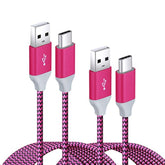 C Type Charger Fast Charge, (2-Pack,10Ft+6Ft) Usb C Cable, Nylon Braided Fast Charger Cord Compatible With Iphone 16/15 Galaxy S24/S23/S10/S9/S8/Note9, G6/V30,Pixel Xl(Hot Pink)