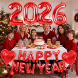 2026 Red Number Balloons Happy New Year Banner Heart Balloon Party Decor