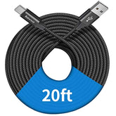 20ft USB-A to USB-C Nylon Braided Charging Cable for Phones & Tablets