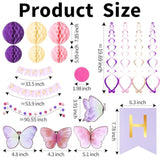 Birthday Decorations, Happy Birthday Banner With Honeycomb Balls, Butterfly Hanging Swirl Streamers, Circle Dots Garland, Happy Birthday Party Decorations For Women Girls