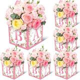 6 Pack 7X7X7 Inches Pink Floral Baby Shower Centerpiece Boxes With 'Baby' Letters, Perfect For Girl Baby Shower, Gender Reveal Party Favors, Flower Arrangements, And Table Decorations
