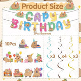 Capybara Birthday Party Decorations - 12Pcs Capybara Banners With Hanging Swirls Bday Decoration Cute Capy Animals Decor Supplies