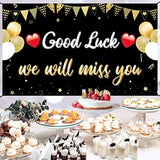 We Will Miss You Good Luck Banner – Black & Gold Farewell Party Decorations
