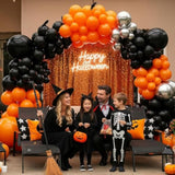 133Pc Halloween Balloon Arch Kit β Orange Black Silver Garland Decorations