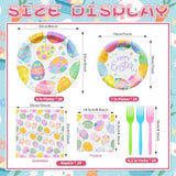 96 Pieces Easter Tableware Set Party Supplies - Happy Easter Colorful Eggs Pattern Disposable Paper Plates, Napkins, Forks Dinnerware for Spring Celebrations, Picnics, Serves 24 Guests