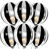 Big, 22 Inch Black And Silver Balloons - Pack Of 6, Black And Silver Party Decorations | 360 Degree 4D Stripe Black Silver Balloons | Silver And Black Balloons For Black And White Party Decorations