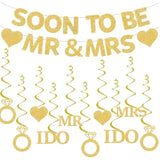 Engagement Bridal Shower Decor "Soon to Be Mr & Mrs" Banner & Diamond Ring Swirls